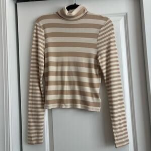 Madewell Women’s Brightside Fine Rib Turtleneck Sweater Matchstick Tan XL